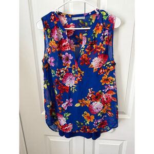danielrainn Blue Floral Sleeveless Blouse M